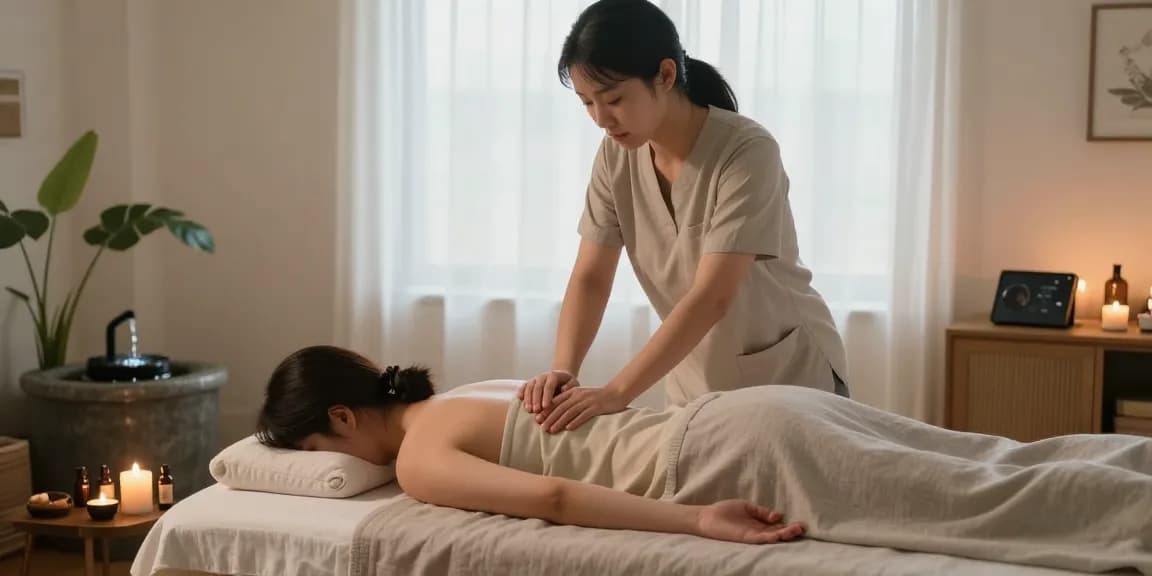 Calming 천호동출장안마 massage session in a soothing home environment with serene decor.