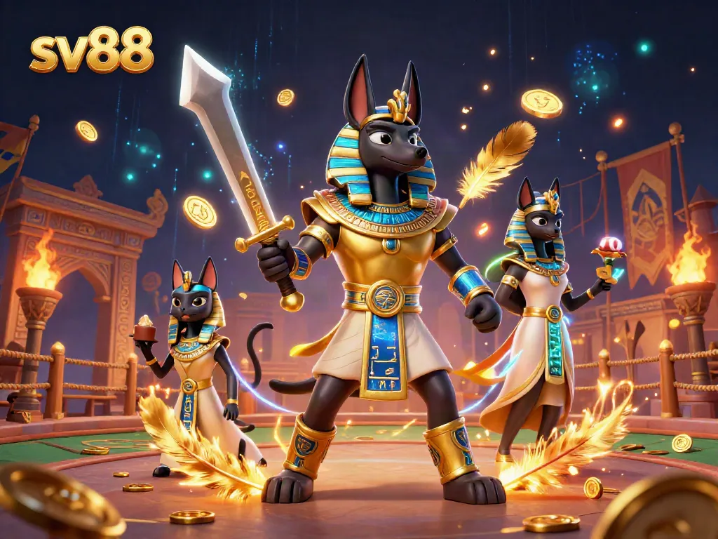 Experience sv88 action with Anubis and Bastet in a vibrant casino sports betting scene.