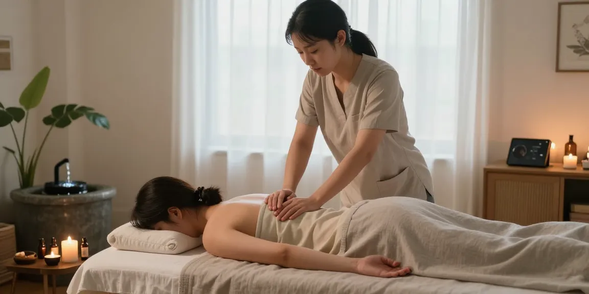 Calming 천호동출장안마 massage session in a soothing home environment with serene decor.