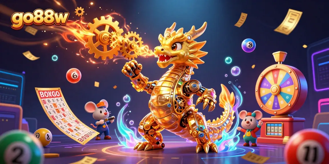 Experience the thrilling excitement of go88w with vibrant lottery elements and a mystical dragon illustration.
