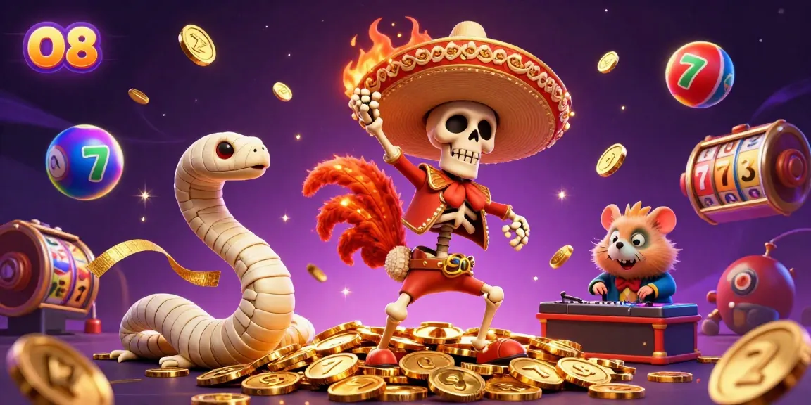 Win big with O8 in a lively, colorful casino scene featuring exciting characters and rich game elements.