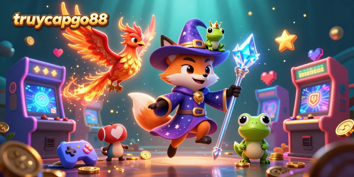 Experience the excitement of truycapgo88 with a vibrant 3D casino illustration featuring a mystical wizard and phoenix.