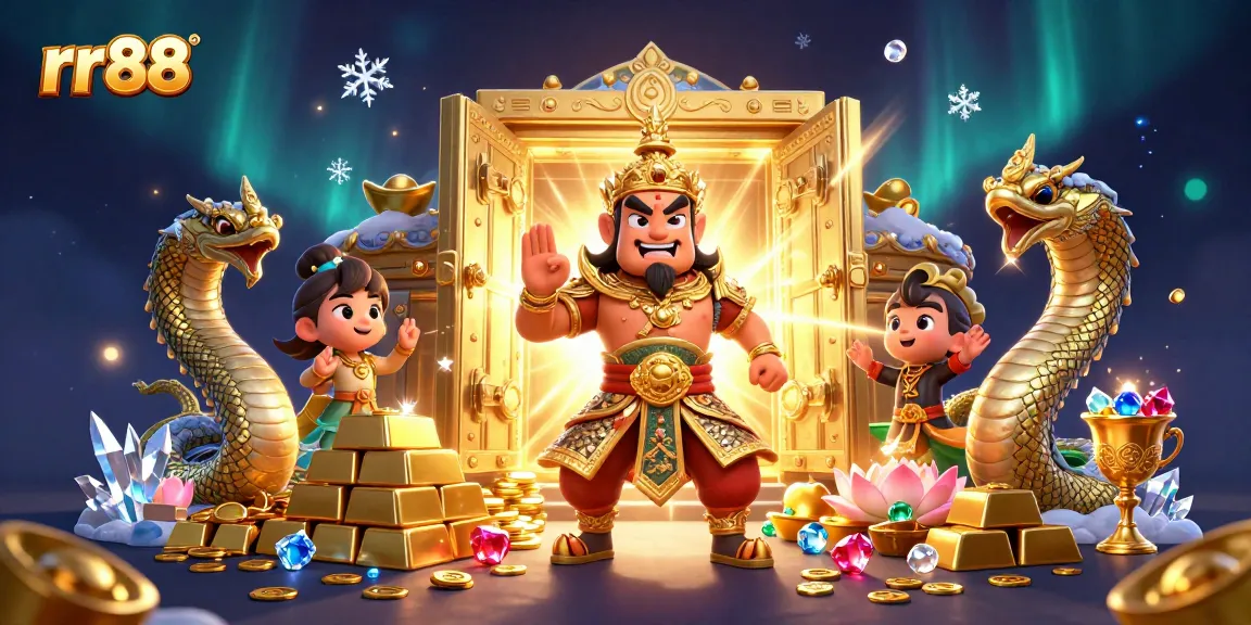 Experience thrilling gameplay at rr88 with vibrant casino-themed 3D illustration showcasing guardians and treasures.