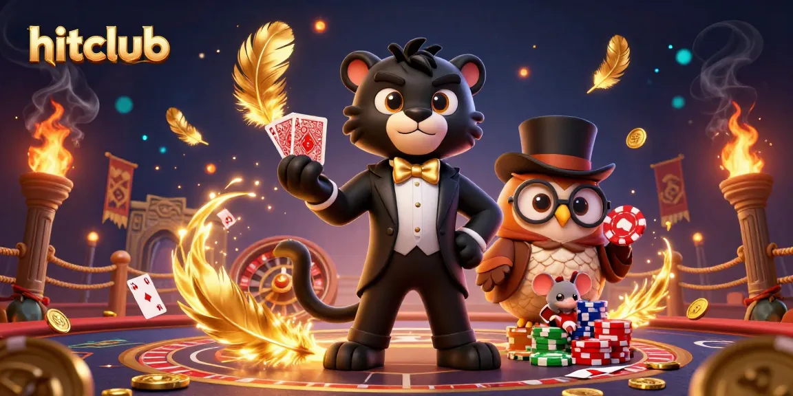 hitclub showcases a stylish black panther dealing cards at a live casino, creating a vibrant gambling scene.